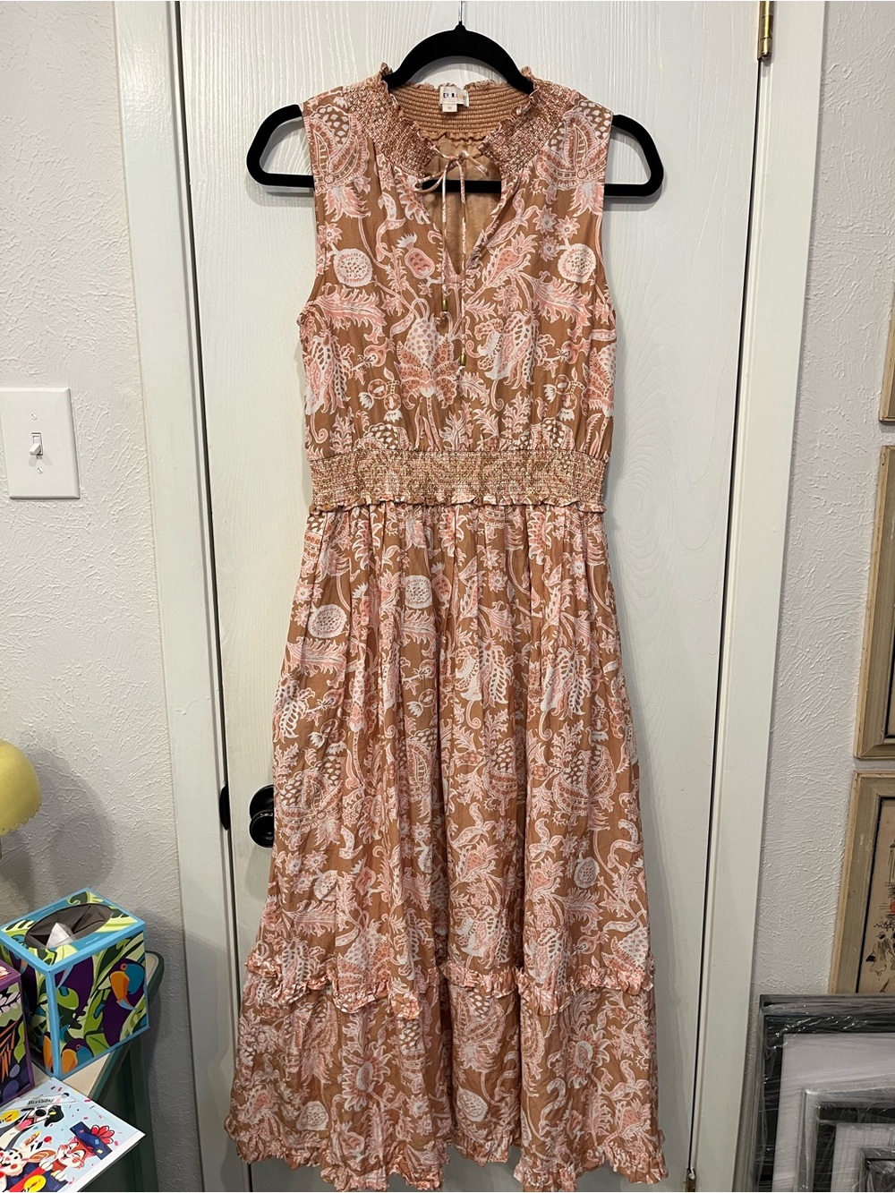 Roller Rabbit Cotton Silk Maxi Dress Size XS Boho Summer Breezy Wedding Pockets